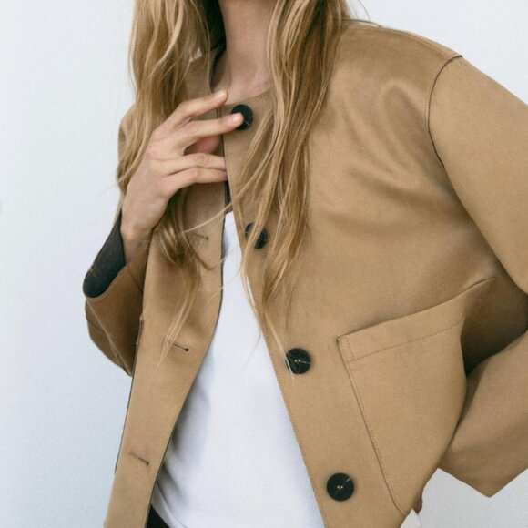 Zara Faux Taupe Suede Jacket Size S - Picture 3 of 7